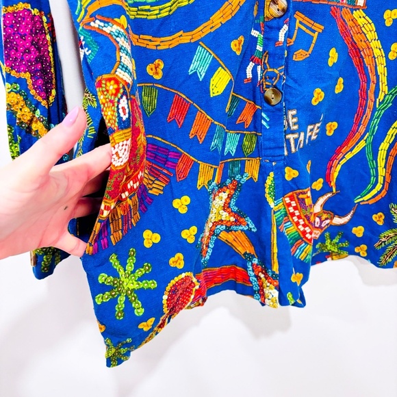 FARM RIO Blue Folk Party linen romper - Picture 5 of 10